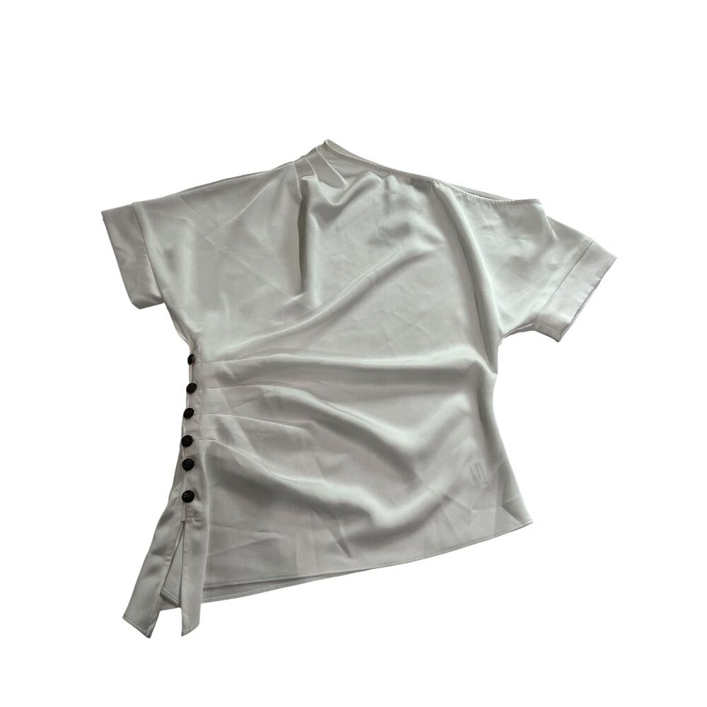 Chic White Short Sleeve Top with Button Detail